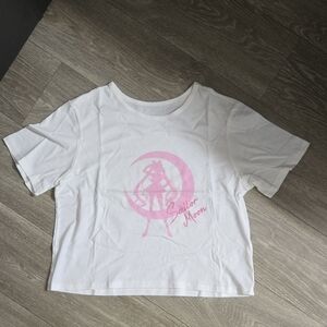 Sailor Moon White and Pink Graphic Crop Top